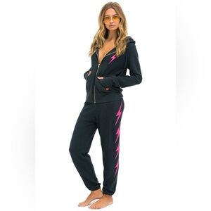 Aviator Nation Bolt 4 Sweatpants, Charcoal/Neon Pink